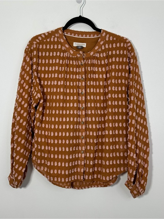 Anthropologie Tops - Anthropologie Pilcro XS Brown Pink Textured Embroidered Blouse 100% Cotton